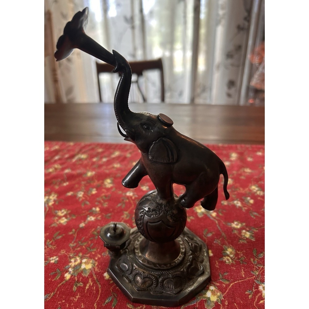 Sterling Silver India Rosewater Sprinkler Elephant On Ball Holding Flower